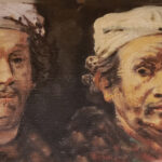 Two Rembrandts oil on board 1979